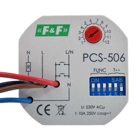 Multifunkciós relé 230VAC kapcsoló alá építhető 8 funkciós relé F&F Filipowski PCS-506