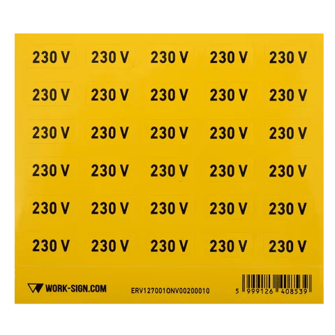 Figyelmeztető Matrica Öntapadós "230V" 20x10mm 30 db/ív