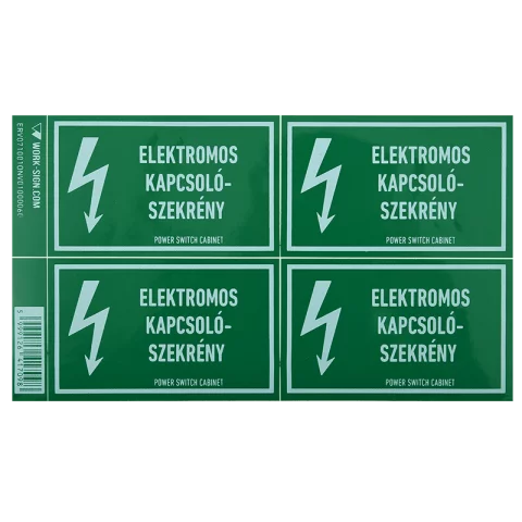 Figyelmeztető Matrica Öntapadós "Elektromos kapcsolószekrény" 100x60mm 4 db/ív