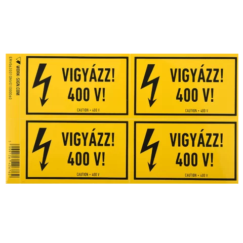 Figyelmeztető Matrica Öntapadós "Vigyázz! 400V!" 100x60mm 4db/ív