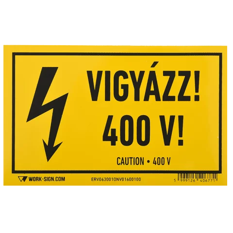 Figyelmeztető Matrica Öntapadós "Vigyázz! 400V" 160x100mm